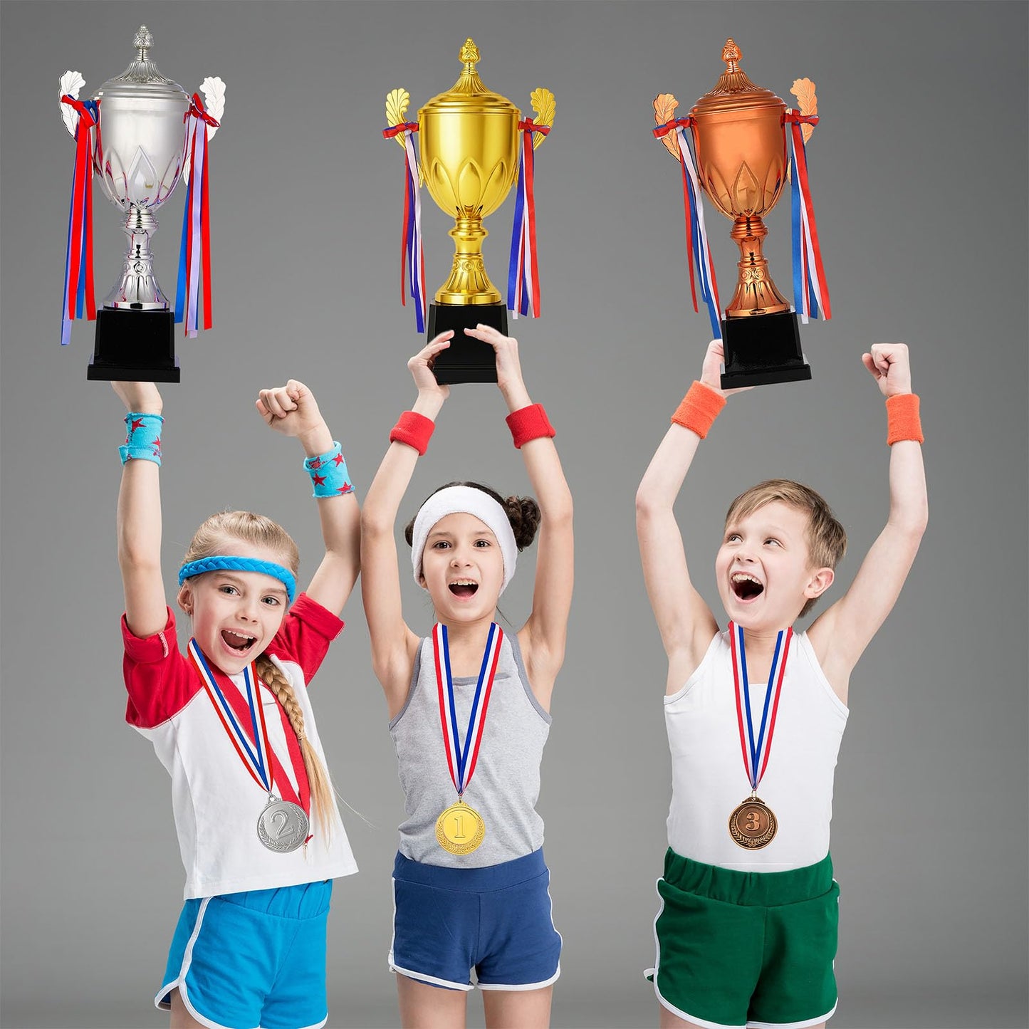 Dorhui Gold Award Trophy 16.5 Inch Large Winner Trophy Cup and Award Medal with Ribbon for Kids and Adults for Sports, Competitions, Tournaments
