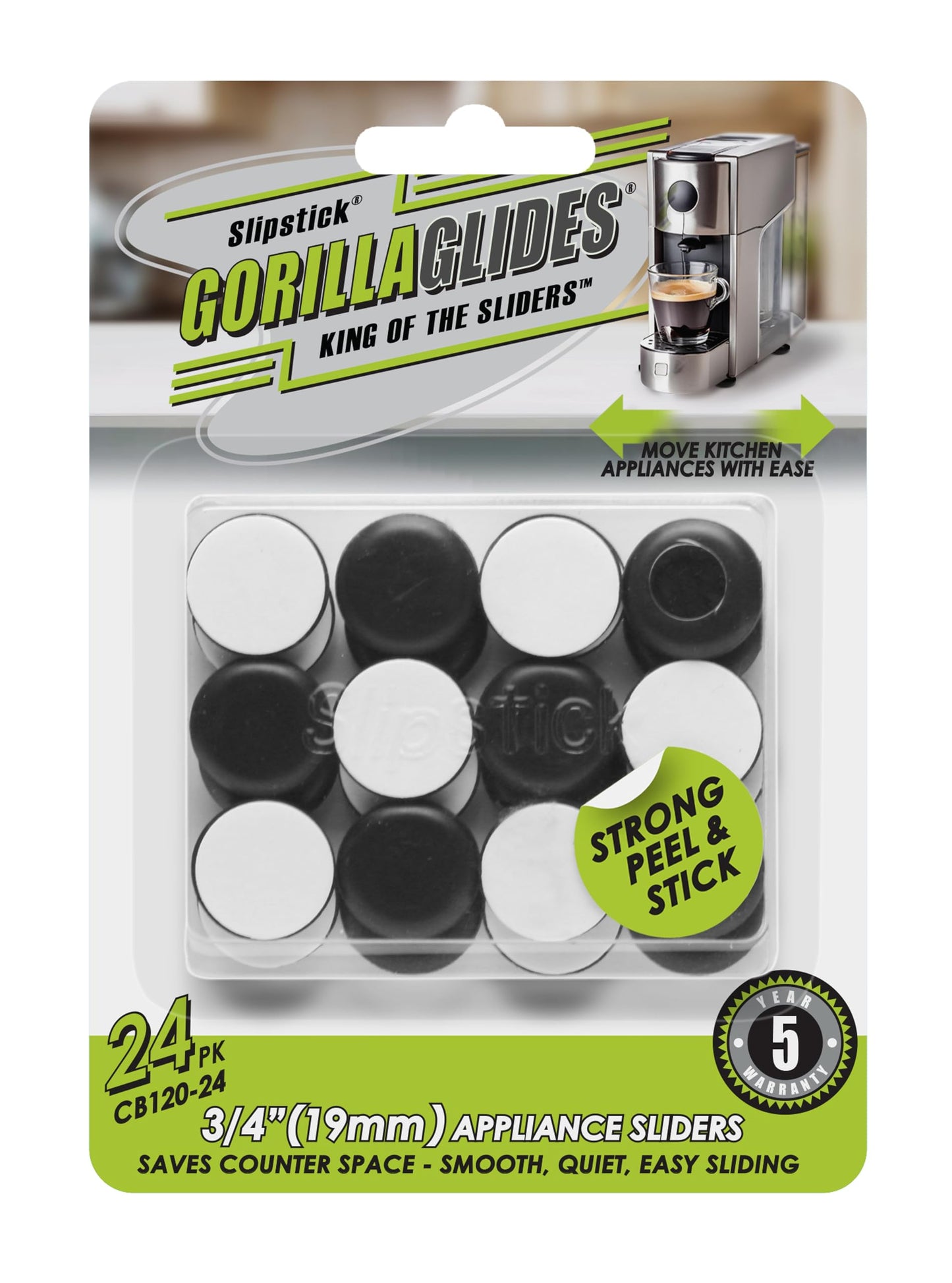 Slipstick GorillaGlides Kitchen Appliance Sliders (24 x 3/4” Round Glides) Self Adhesive Countertop Appliance Sliders Provide Easy Sliding and Saves Space on Counters
