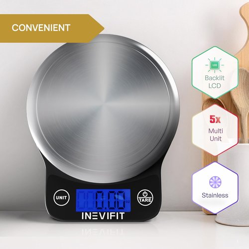 INEVIFIT Digital Kitchen Scale - Highly Accurate Multifunction Food Scale | 13 lbs Capacity, Sleek Black Design