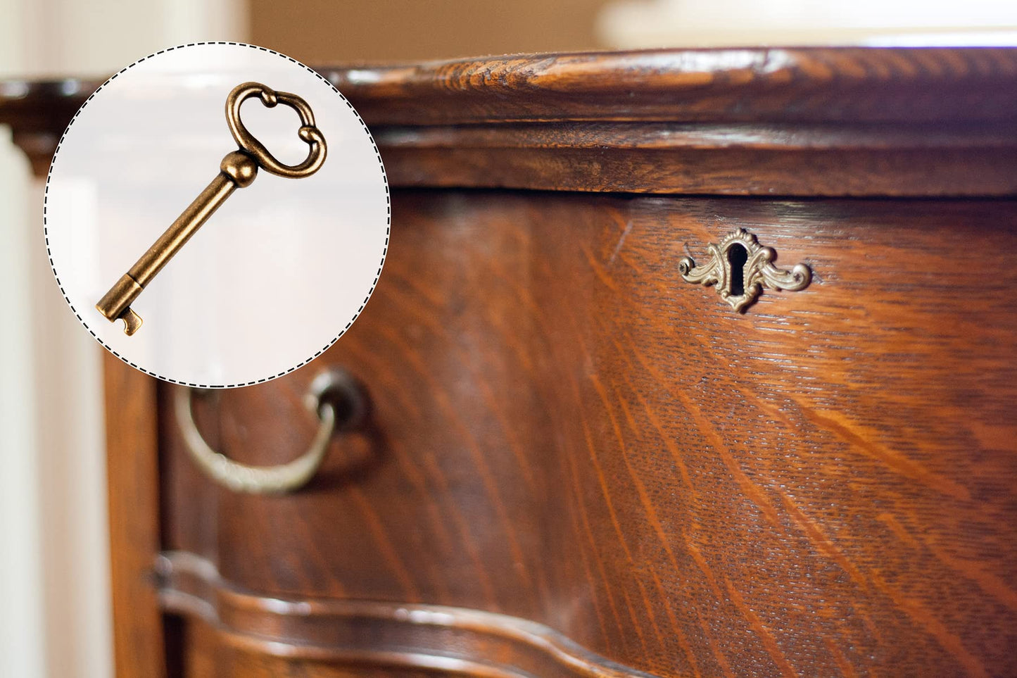 KY-2AB Universal Skeleton Key,Antique Brass Plated Hollow Barrel Skeleton Key for Cabinets,Curio,Jewelry Boxes,Desk and More(2 Pack)