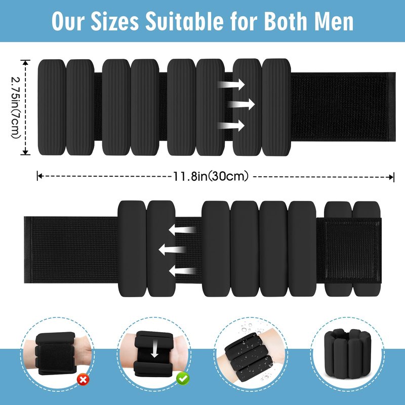 MESUADESI Wrist Weights Set of 2, Wearable Wrist Ankle Weights for Women & Men, Silicone Weighted Bangles Adjustable Arm and Leg Weights for Walking Yoga Pilates Running Dance Gym 2lb（Black）