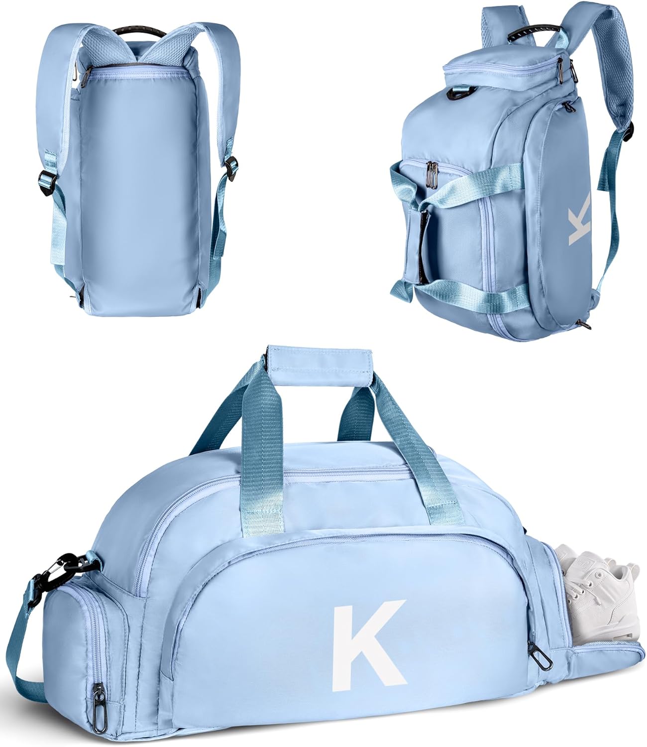 Skiennix Initial Gym Bag - Stylish Dance Bag for Girls with Shoe Compartment | Monogrammed Overnight Duffle (Letter K)