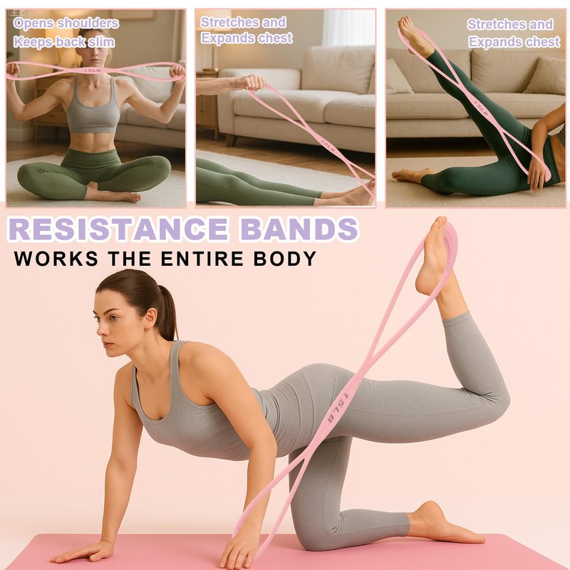 2pcs Figure 8 Shaped Exercise Resistance Bands, Silicone Pink Purple Home Workout Resistance Elastic Bands with Handles for Gym Yoga Back Shoulder Fitness Stretch Equipment(15LB/6,8KG, 25LB/11,34KG)