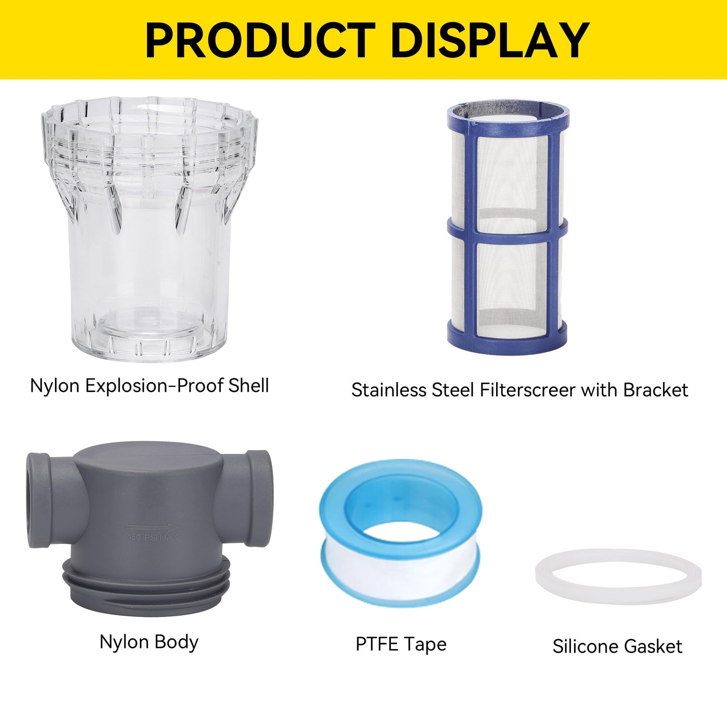 3/4'' Female NPT in-Line Strainer - Garden Hose Filter for High Pressure Washer, Sediment Filter with 100 Mesh Stainless Steel Screen (3/4'' 100 Mesh)