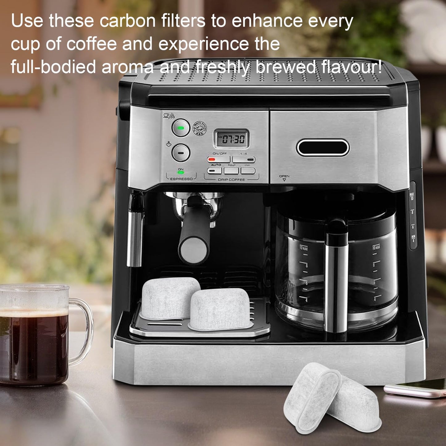 7313285779 Coffee Filter Replacement for Delonghi Espresso Machine - Activated Charcoal Water Filter - Coffee Maker Carbon Filter, 4 Pack