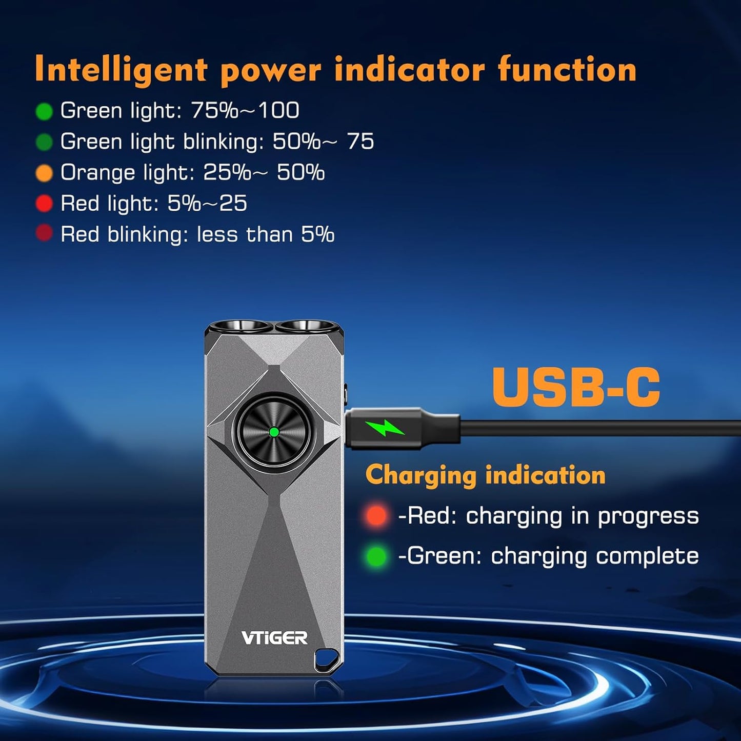 VTIGER K1 Keychain Flashlight - 800 Lumens USB Rechargeable Mini EDC Light | Compact & Portable for Everyday Use