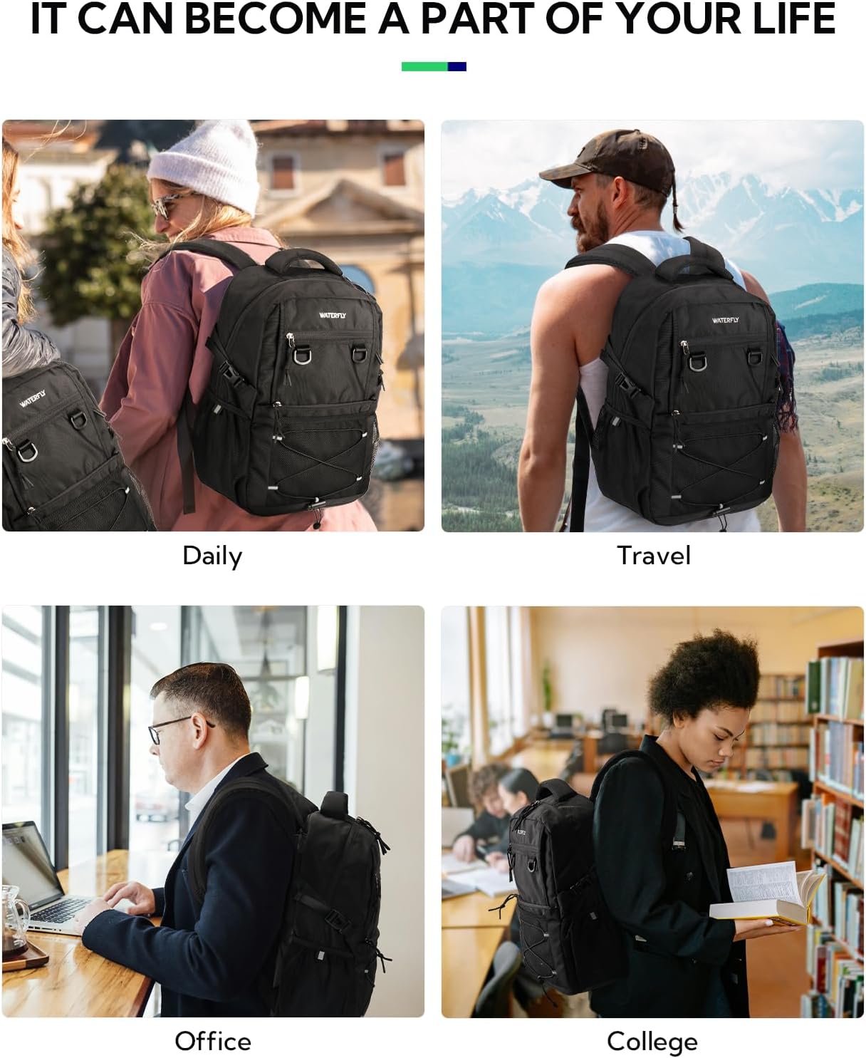 WATERFLY Lightweight 22L Travel Hiking Backpack - Versatile Casual Daypack for Men & Women