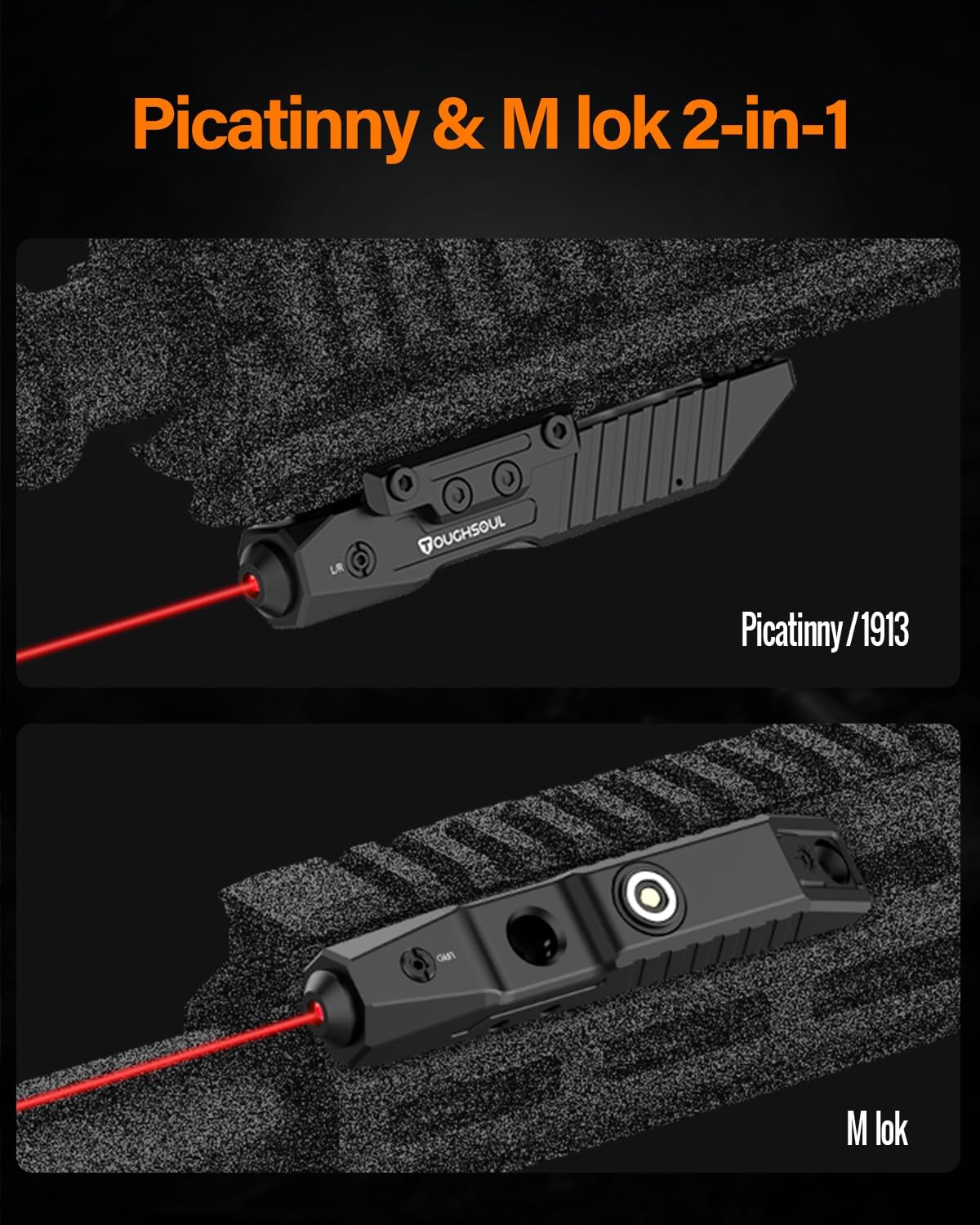 TOUGHSOUL Tactical Rifle Laser Sight - Rechargeable Low-Profile with Strobe Function | M-Lok/Picatinny Compatible