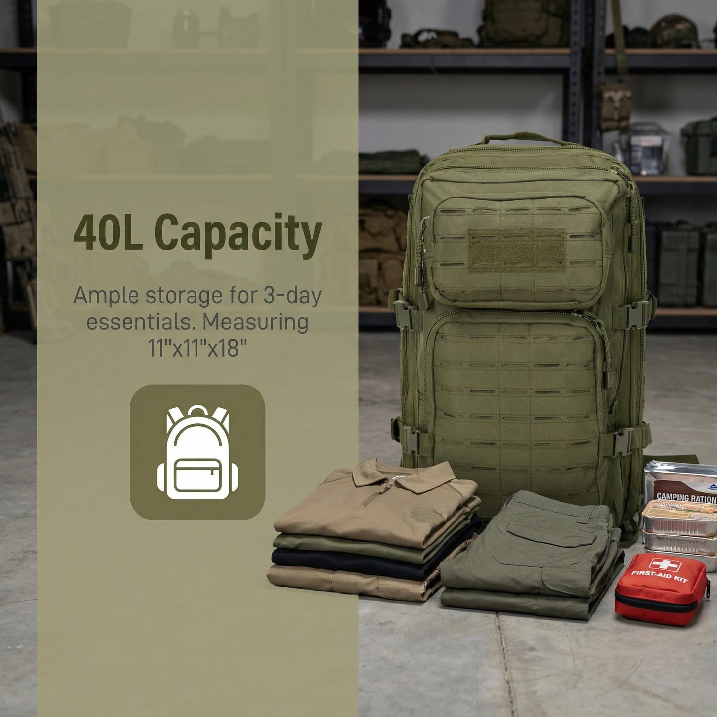 PAIWPHLI Small Tactical Backpack Assault Pack Bug Out Bag 40L Military Backpack with Molle for Hiking Hunting Rucksack Trekking (Green)