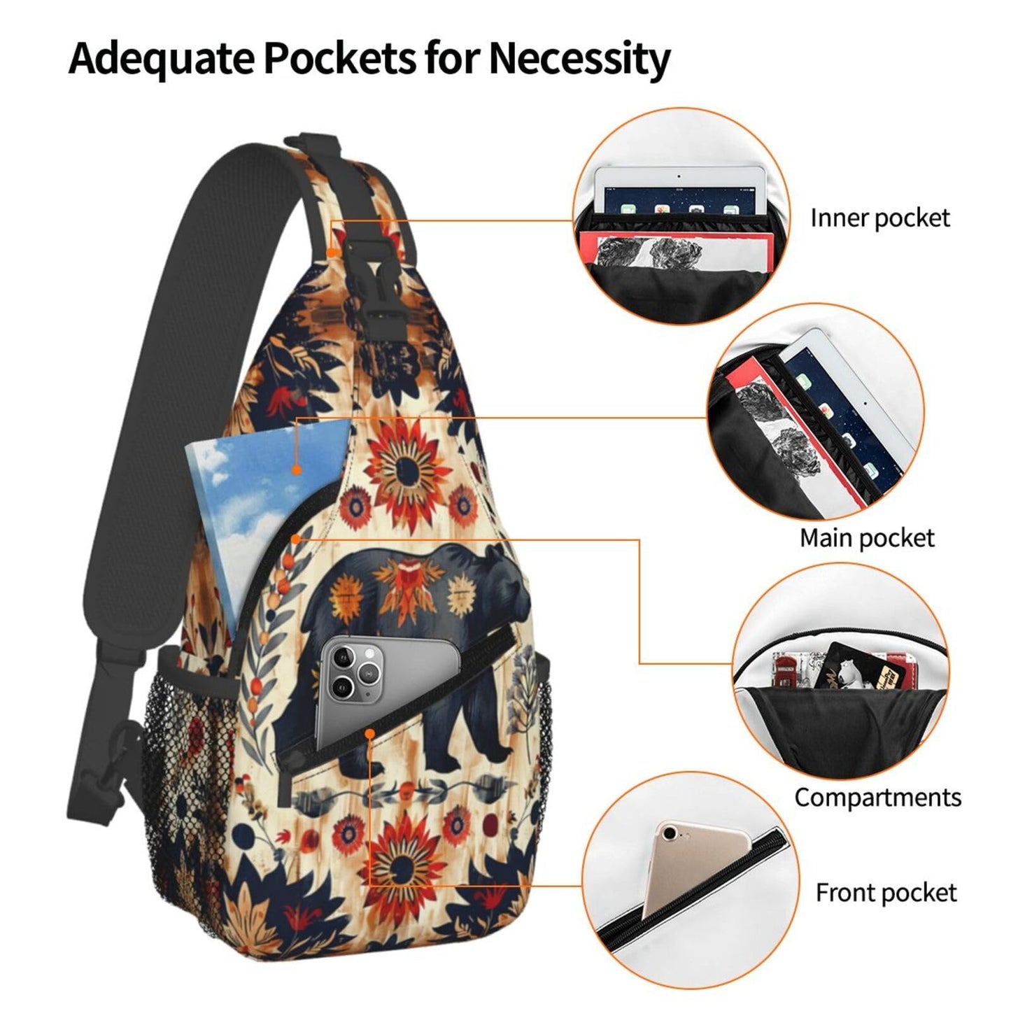 Jockphry Native American Indian Sling Backpack Chest Bag Crossbody Shoulder Bag Gym Cycling Travel Hiking Daypack For Men Women