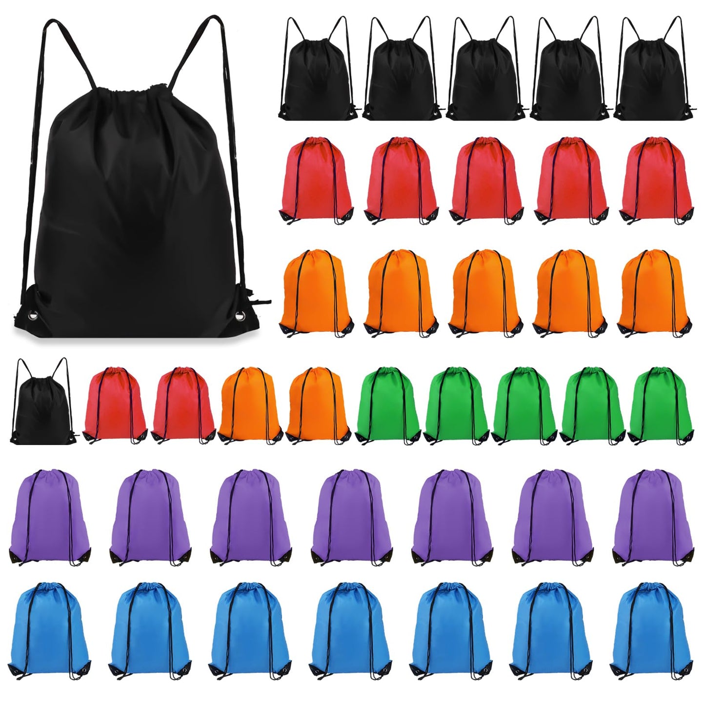 Drawstring Backpack 6 Colors Drawstring Bags, Draw String Back Bag Drawstring Bags Bulk for Sports, Gym, Travel, Swimming, Beach (40 PACK)