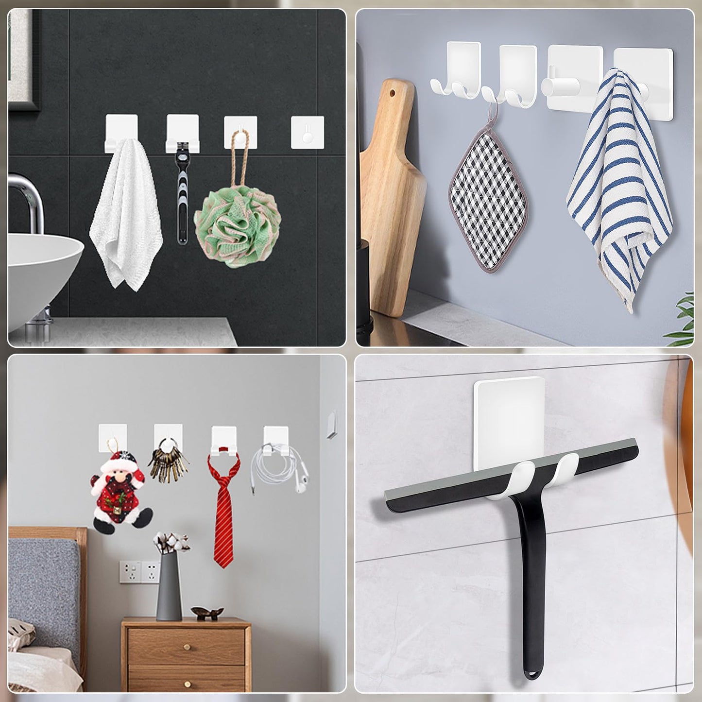 CGBE 4 Pack Shower Hooks - Self Adhesive Shaver Holder Hanger for Bathroom, Damage Free Wall Hooks for Razor, Loofah Sponge - White