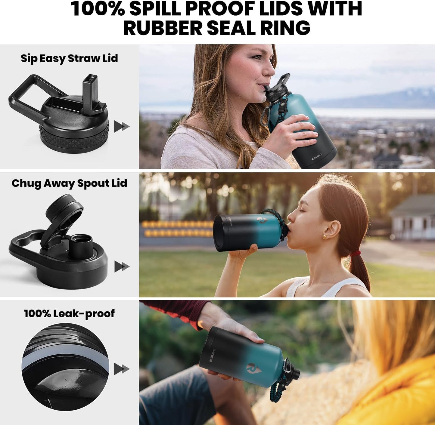 RAYMYLO Insulated Water Bottle - 64 oz Triple Wall Vacuum Stainless Steel | Keeps Drinks Cold for 48 Hrs