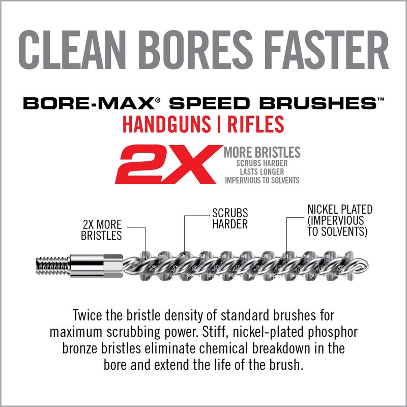 Real Avid Bore Max Speed Brush Multi Cal Pack – 10 Durable Nickel Plated Gun Cleaning Brushes Fits .22 .243 .270 .284 .30 Caliber Rifles and .22 .380 .40 .45 Caliber Handguns with 2X Bristle Density