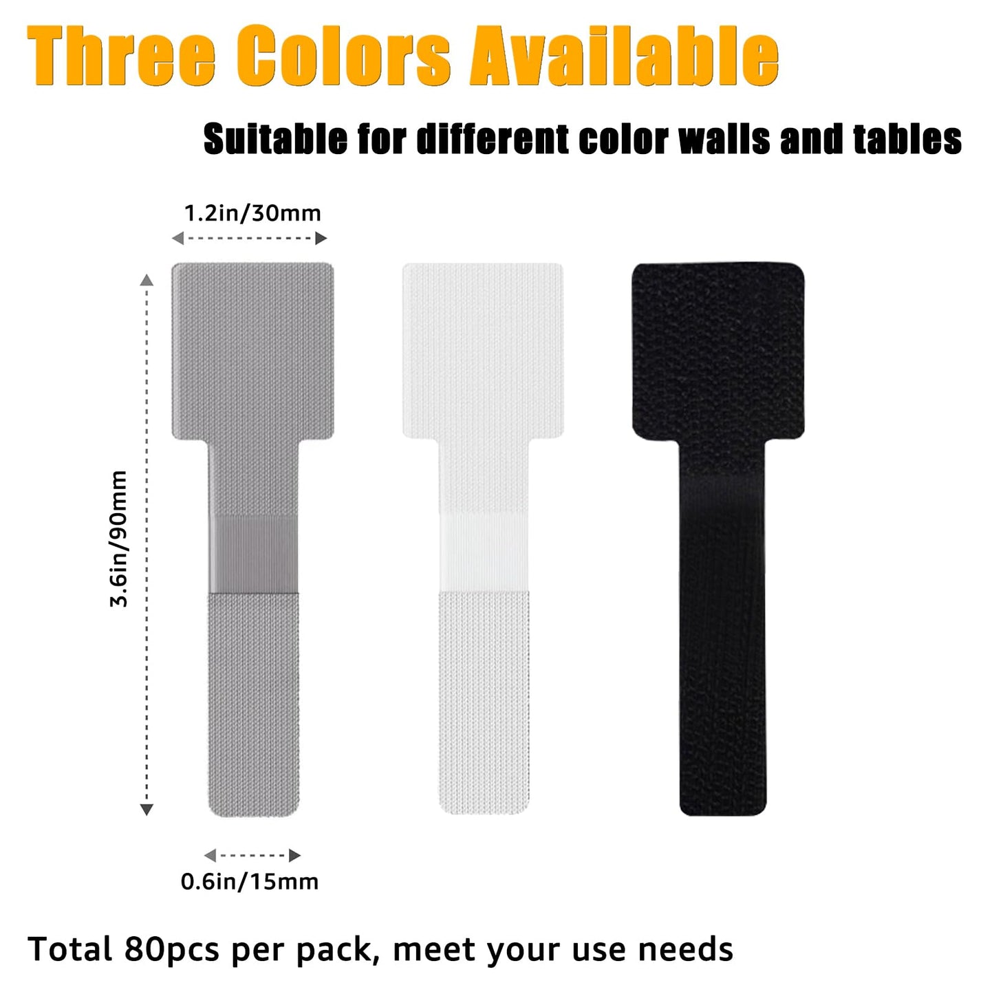 80PCS Hook and Loop Cable Straps, Cable Management Under Desk, Self Adhesive Cable Ties, Reusable Wire Organizers for Cords, Adjustable Cord Organizers for Desk, Home Office Essentials, Black