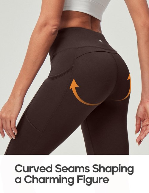 Heathyoga Fleece Lined Leggings Women with Pockets Water Resistant Thermal Leggings Winter Warm Yoga Pants Hiking Running Chocolate Brown