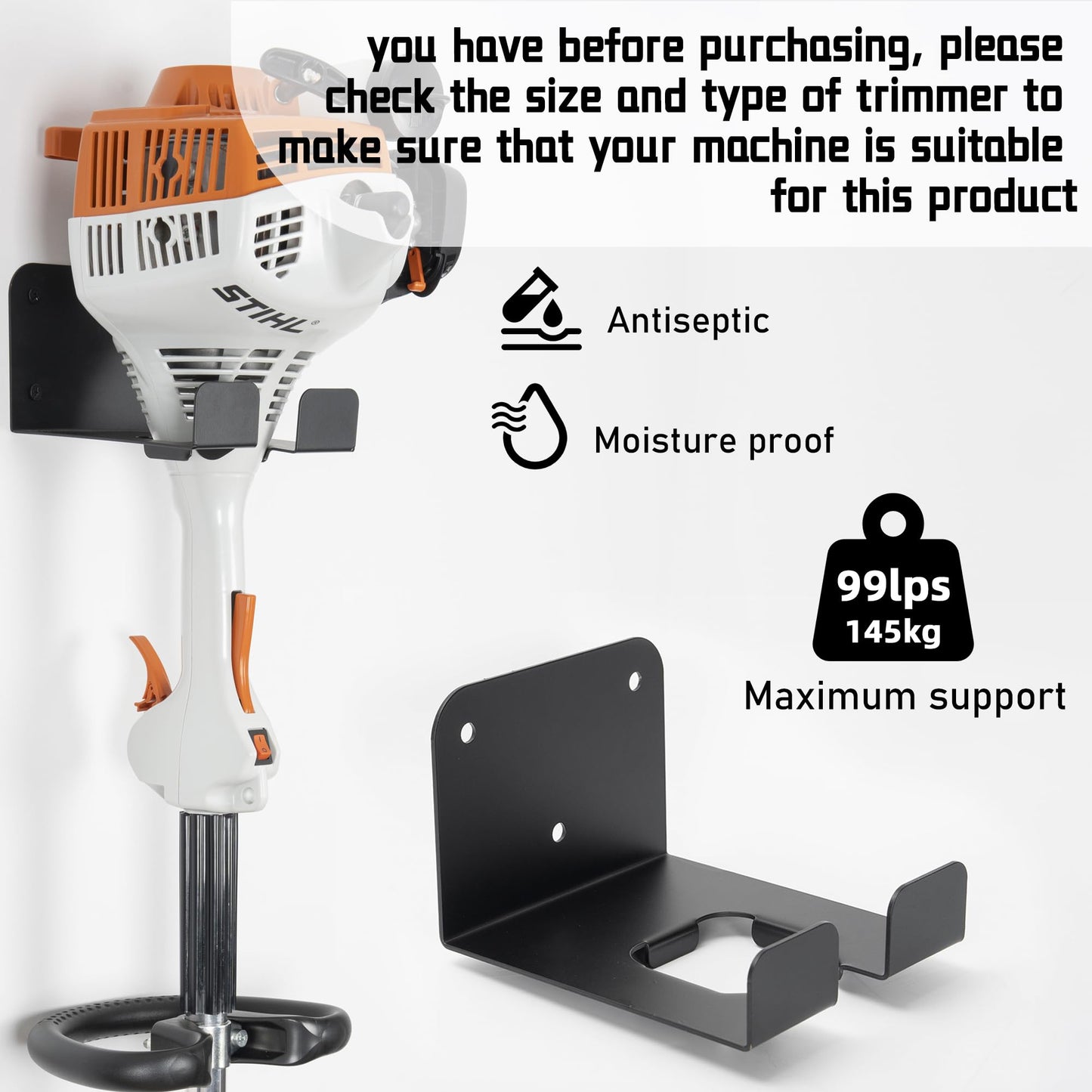 ITHWIU Weedeater Hanger, 1 Pack Weed Eater Hanger for Garage Wall-mounted Organizer Trimmer Rack Storage for Grass Trimmer, Hedge Trimmer, Garage Wall, Garden Tools, Black