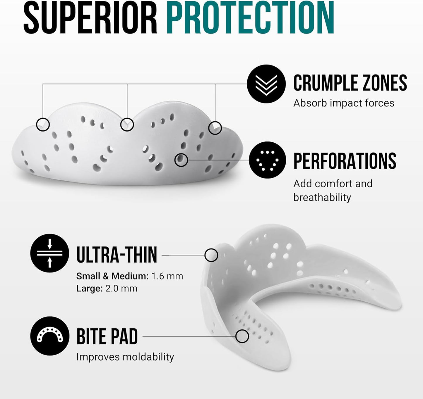 SISU Aero Small Mouthguard - Ultra Slim, Remoldable Protection for Lacrosse, Football & Hockey - Snow White