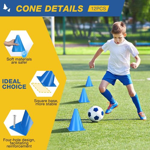 Durable 12-Piece Soccer Cones Set - 7-Inch Plastic Training Cones for Sports Agility Drills