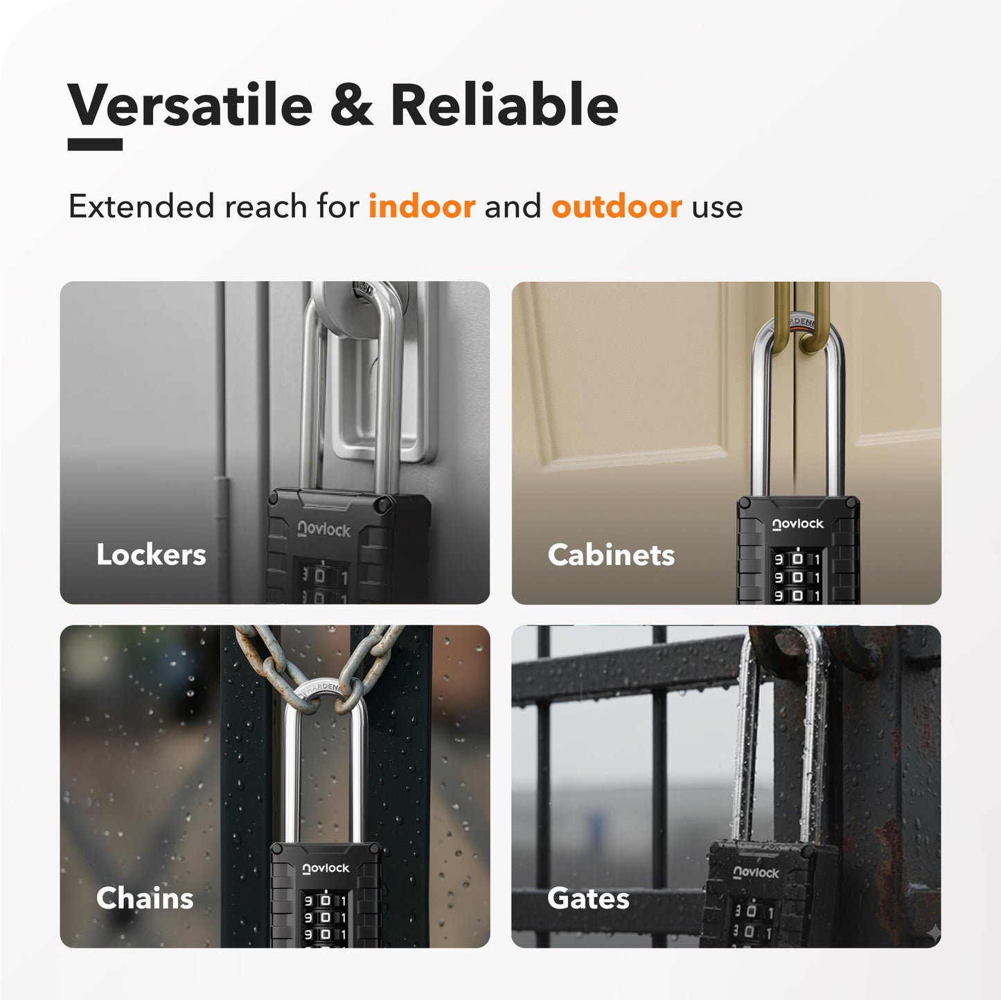 2.76 in Long Shackle Combination Lock | 4-Digit Padlock for Gym Locker, Cabinets, Toolboxes, Gates, Fences, Sheds | 1-Pack, Black