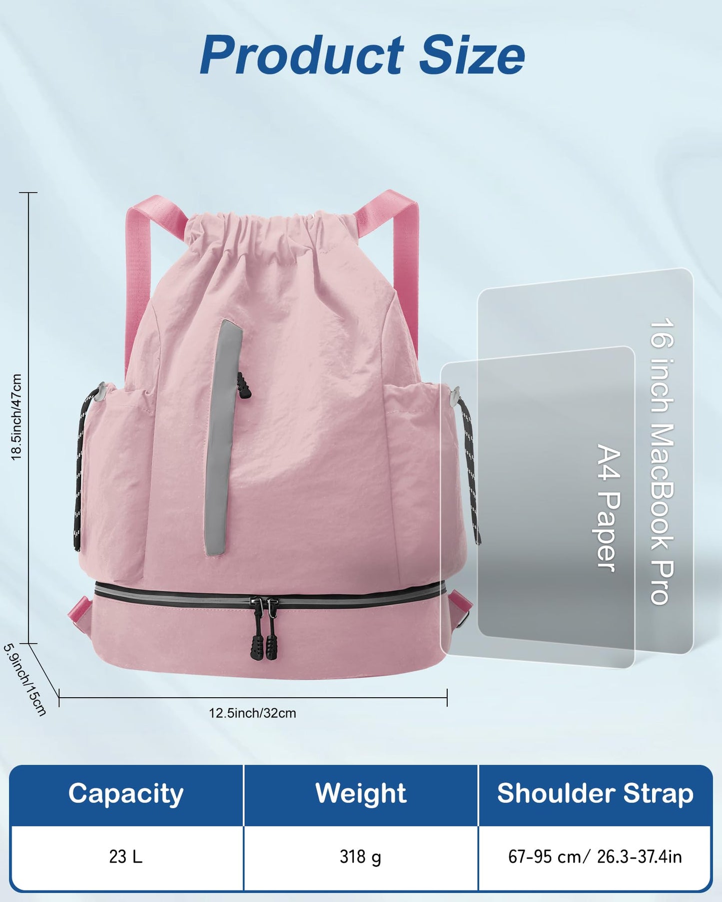 JELUTAR Drawstring Backpack for Men Women Water-Resistant Gym Bag with Shoe Compartment Lightweight String Sport Sackpack for Basketball Soccer Swimming and Travel, Pink