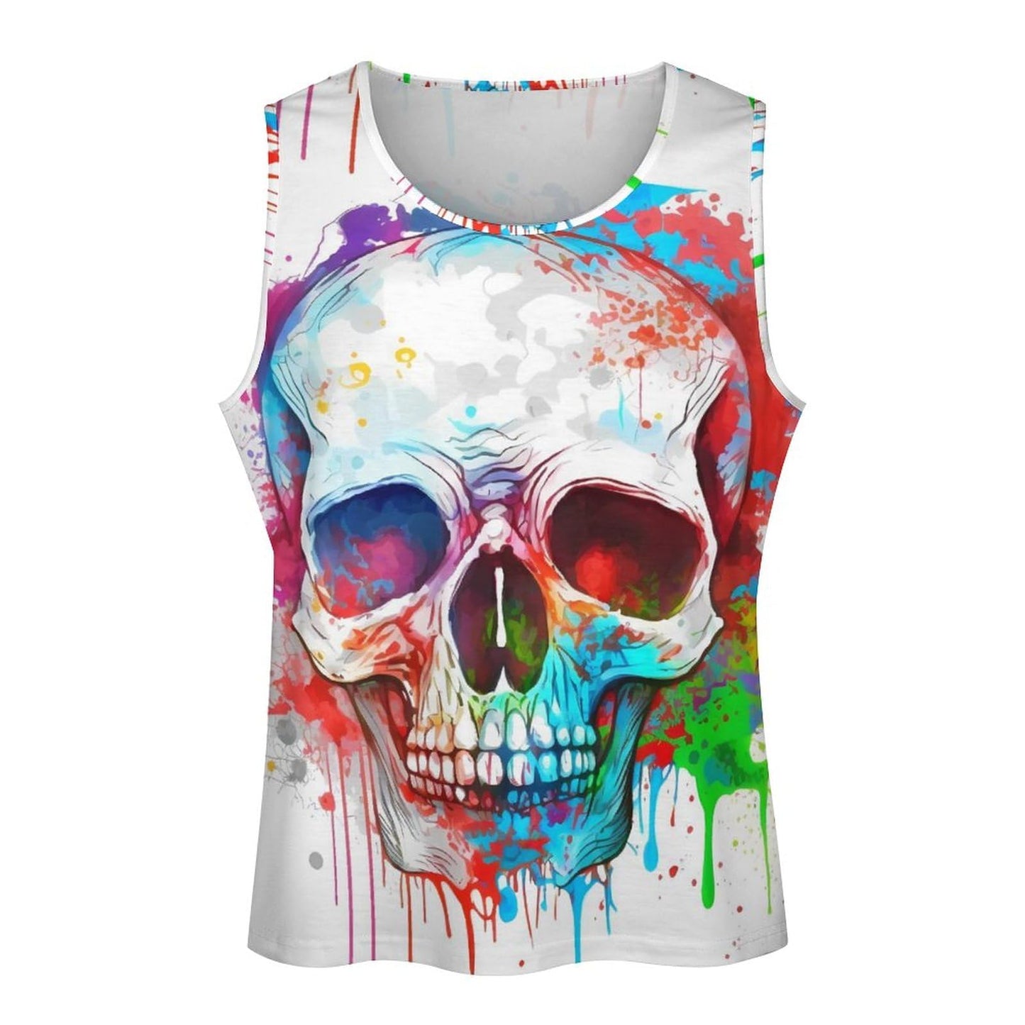 Men Tanks Top Funny Watercolor Splash Ink Skull Beach Undershirt Hawaiian Tropical Workout Sport Gym Tees Holiday Top Vest Travel Surf Apparel X-Large