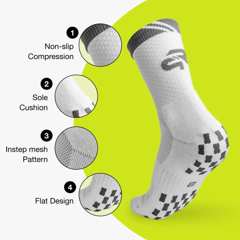 Road to Pro Ultragrip V2 Dual Sided Non-Slip Technology Ankle Socks (White, Medium)