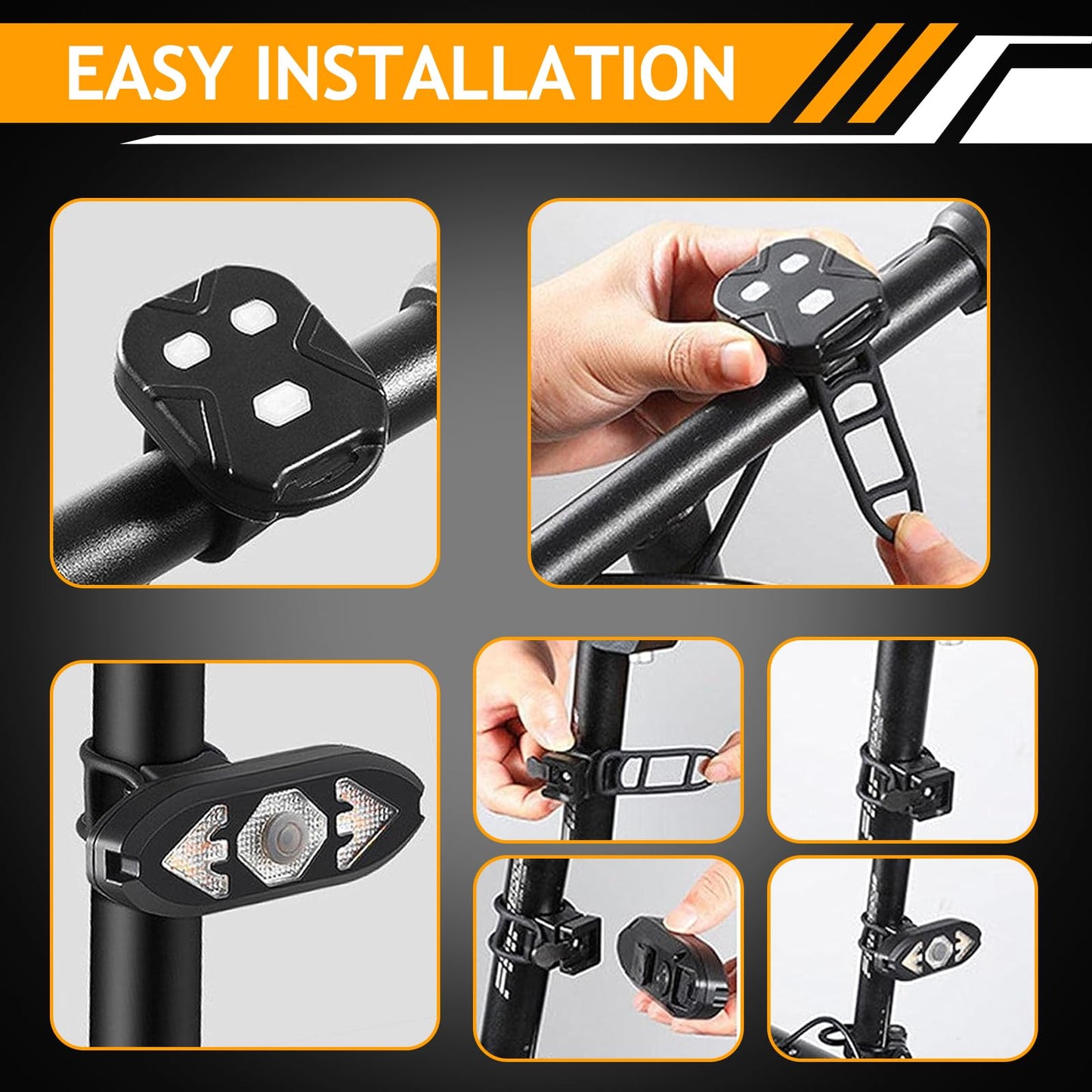 Bike Taillight USB Rechargeable Bicycle Turn Signals with Remote Control Rear Light Waterproof Safety Warning Back Lights Alarm for Night Riding Mountain Bike Accessories (Set B)