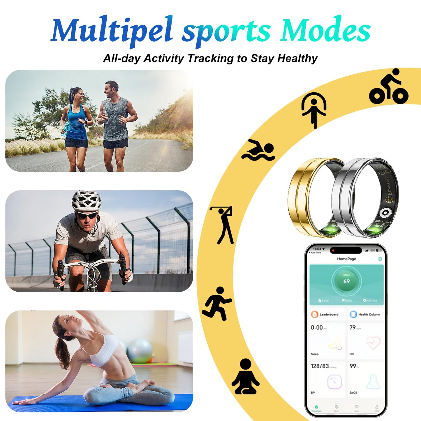 Smart Ring for Women Men,Fitness Tracker Ring with Heart Rate, Sleep Monitoring, Blood Oxygen, Step Counting for iOS and Android, No Subscription Fee, Waterproof, Valentines Day Gifts(NewSilver, 11)