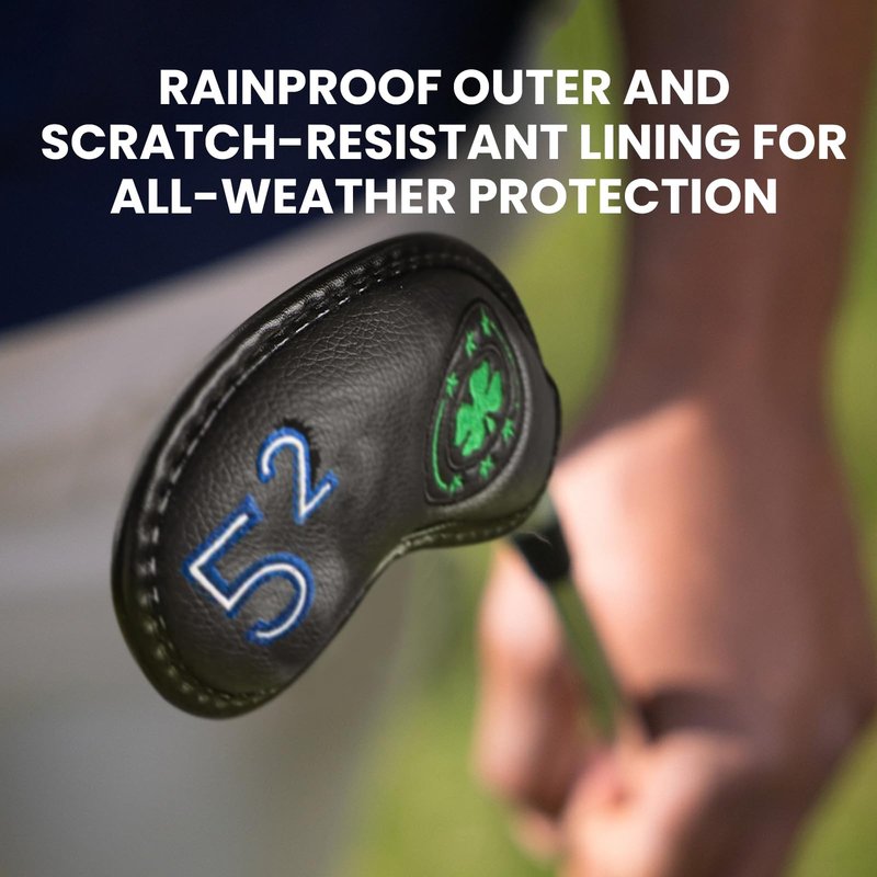 Golf Iron Wedge Head Covers 52° 54° 56° 60° 1 or 4 Pack, Synthetic Leather Clover USA Flag Design Club Head Protection, Universal Headcover Fit Iron Clubs for Men Women (Black Cover-4 Pack)