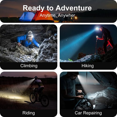 GloworPath Led Headlamp Rechargeable, Super Bright Headlight Flashlight with Red Light, Motion Sensor Head Lights for Forehead, Waterproof Lightweight for Adults, Outdoors, Camping, Running (2,Beige)