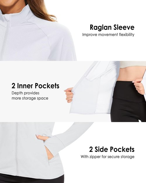 Boladeci Light Jackets for Women - Spring White Running Jackets Zip Up Workout Gym Athletic Casual Sports, Size Medium