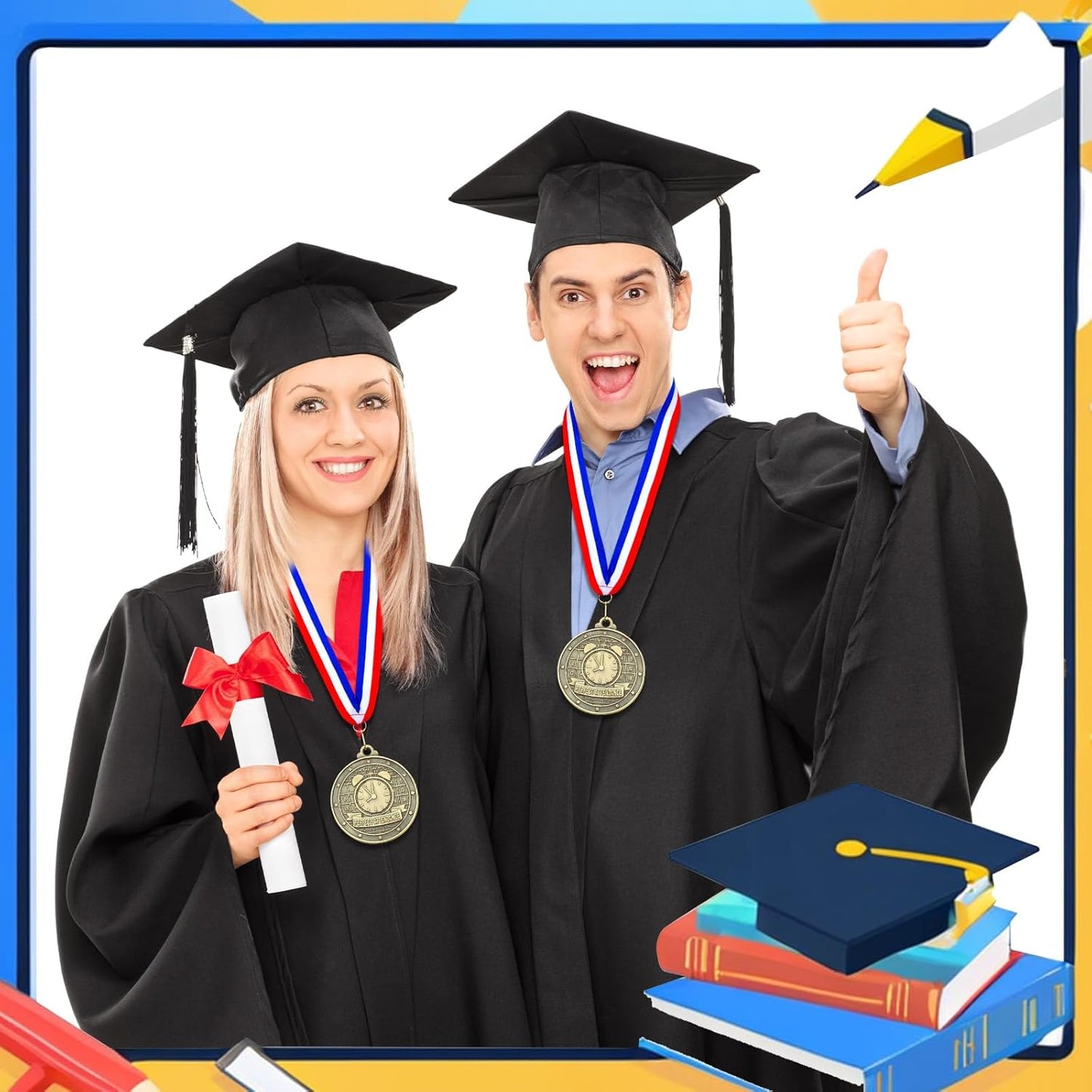 Quelay Gold Medals - 30 Pcs 2'' Award Trophies with Neck Ribbons for Kids & Adults | Graduation & Competitions
