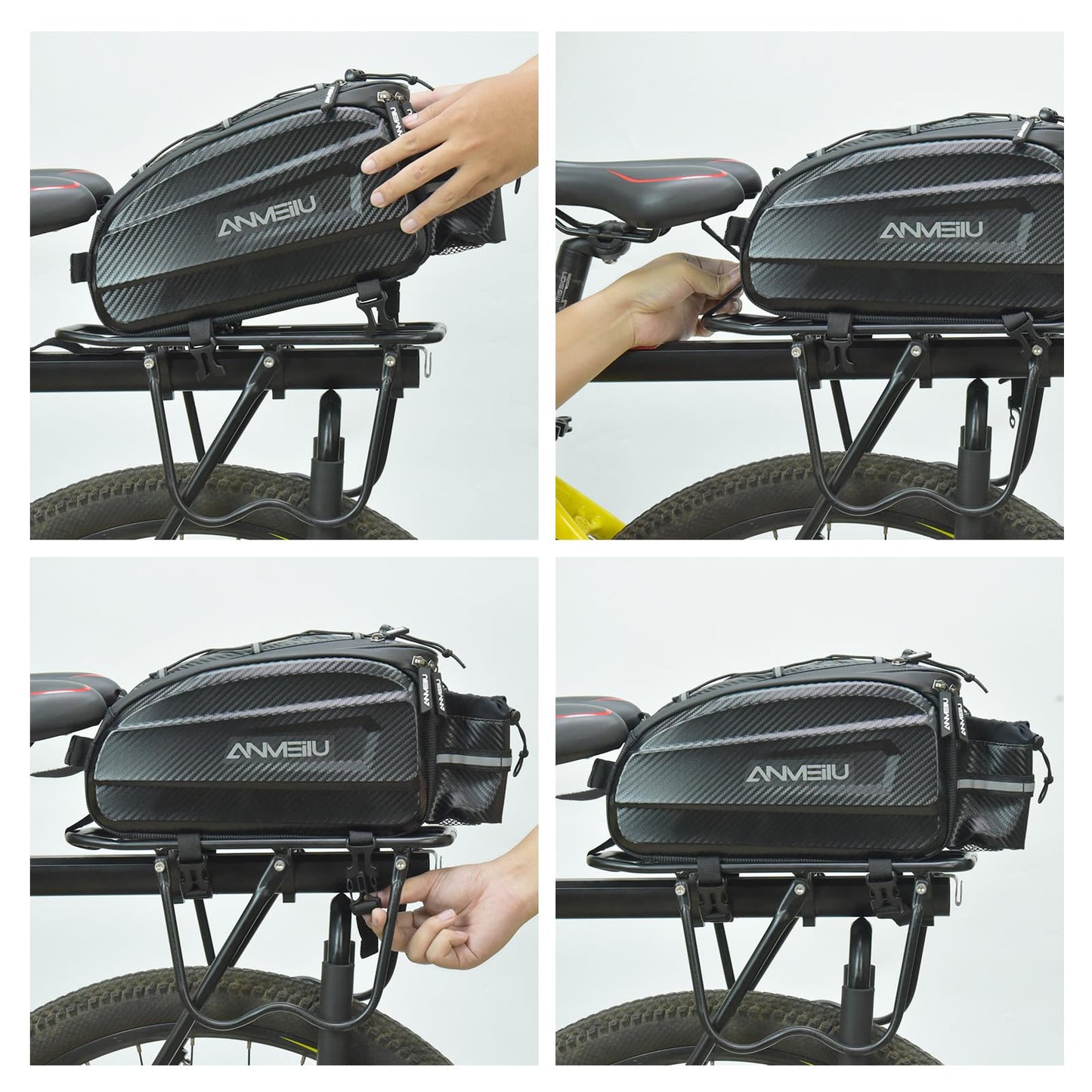 ANMEILU Bike Rack Bag Bicycle Trunk Pannier Bag 6L Waterproof Bike Rear Rack Bag Water Resistant Zipper Cycling Pack Back Seat Cargo Pouch with Strap & Rain Cover