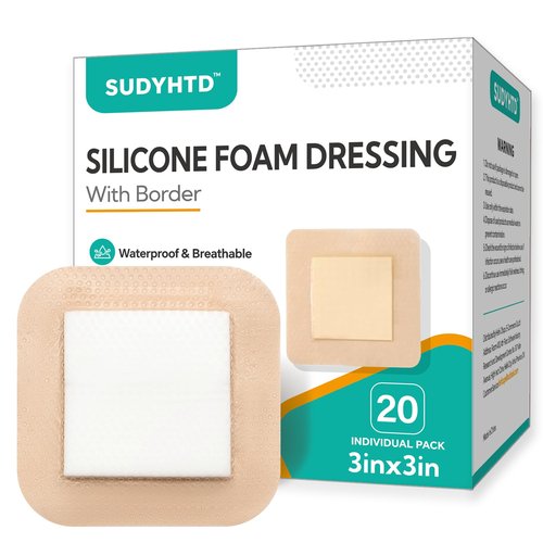 20 Pack Silicone Foam Dressing 3"x3" Gentle Border, Waterproof Silicone Bandages for Wounds Care, Super Absorbent Wound Dressing, Bed Sore Patches, Self Adhesive Pressure Sore Pads