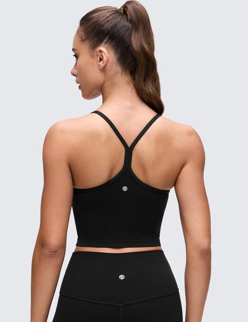 CRZ YOGA Butterluxe Y-Back Crop Tank Top for Women | Padded Racerback Longline Sports Bra