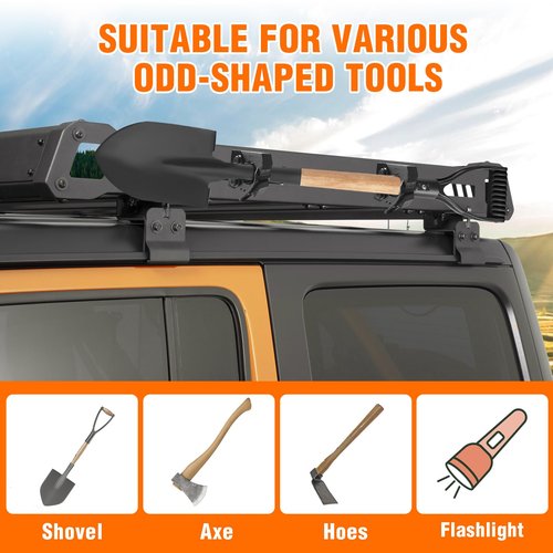 LUBELE Molle Panel Shovel Mount for Truck Bed, Quick Release Rubber Clamp Kit for 29-36mm Diameter Shovel Axe Flashlight Tool Holder for Off-Road Vehicles Trucks UTV ATV Roof Rack Organization 1 Pair