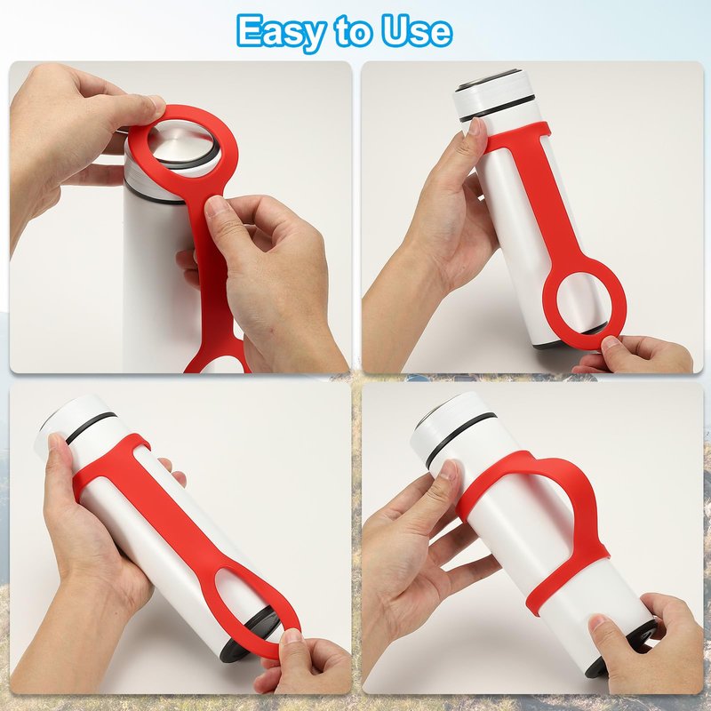 PATIKIL Water Bottle Carrier Grip, 4 Pcs Portable Soft Silicone Non-Slip Water Handle Grip Water Bottle Holder Strap for Outdoor Running Bike Gym Jogging Carrying, Red