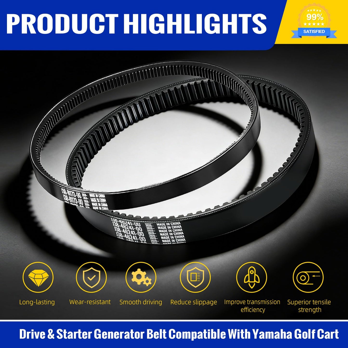 Roykaw Golf Cart Drive & Starter Generator Belt Compatible with Yamaha G2-G29 4-Cycle J55-G6241-00-00, JN6-H1173-00 G16 to G22 & Drive 2012.5 & Newer