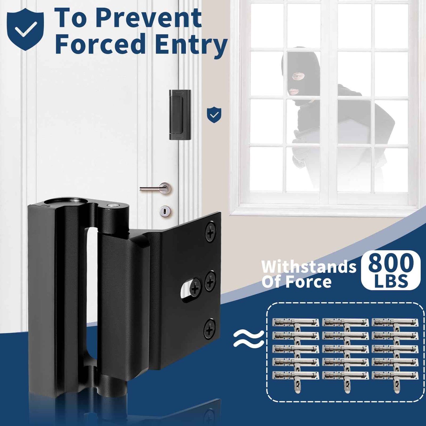 Lvyesea 3Pcs Door Reinforcement Lock, Door Locks for Kids Safety, Door Safety Locks from Inside, Withstand 800lbs Force-Enhance Home Security(Black)