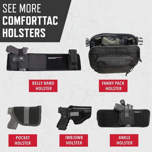 Belly Band Holster for Men and Women - Gun Holster by ComfortTac, Fits Smith and Wesson, Shield, Glock 19, 17, 42, 43, P238, Ruger LCP, and Similar Guns for Most Pistols and Revolvers