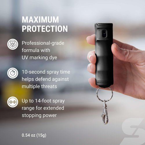 SABRE Pepper Spray - Fast Flip Top, Snap-Clip Keychain, Easy to Use & Carry, Maximum Police Strength OC Spray With UV Dye For Self Defense, 10 Second Spray Time, Finger Grip for Faster Aim, 0.54 fl oz