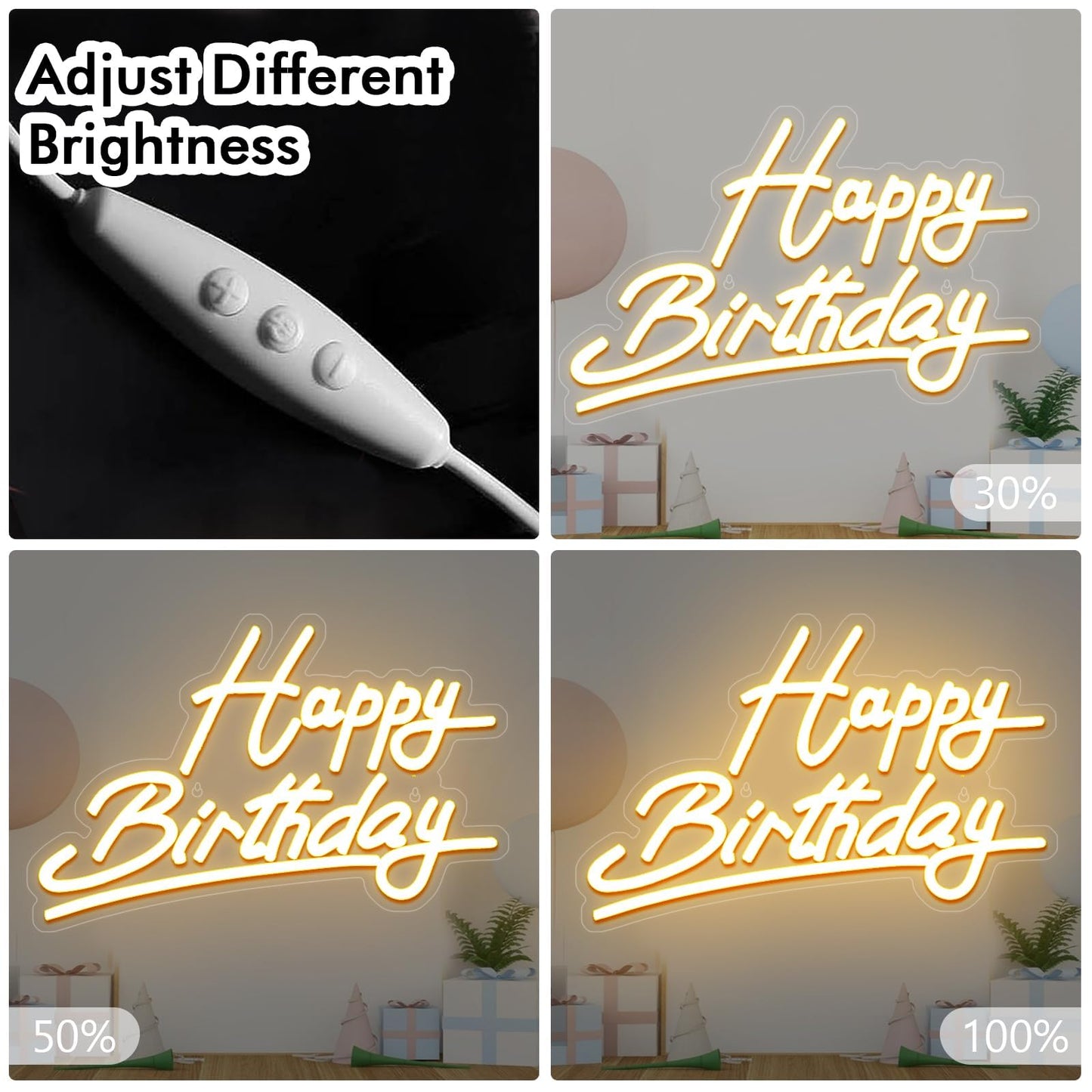 Happy Birthday Neon Sign Battery Operated, Usb Powered Neon Signs for Wall Decor, Adjustable Brightness Happy Birthday Signs(15 x 9.6 inches)