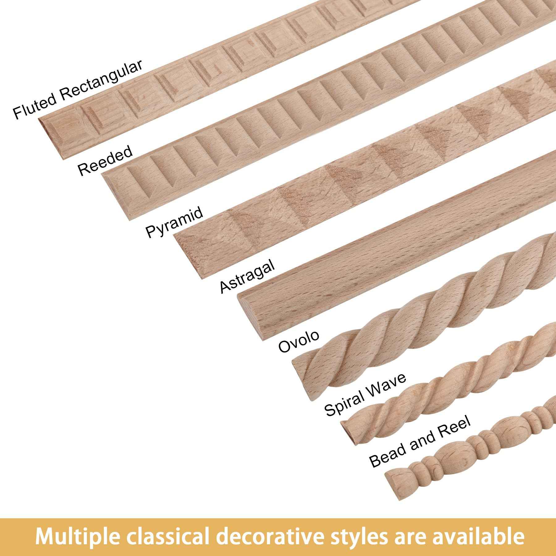 Soengsau 15-Pack 15.75" Unfinished Wood Astragal Trim - Easy to Paint, Cute Decorative Molding DIY Craft for Furniture Frame, Mirror Edge, Wall, Door, Closet, Dresser, Shelf