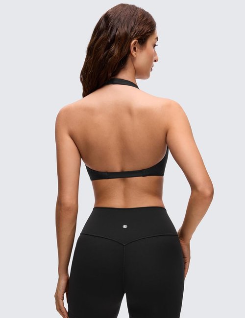 CRZ YOGA Butterluxe Sports Bra - Double Lined Deep V Neck Crop Top for Women | Casual Open Back, Non-Padded