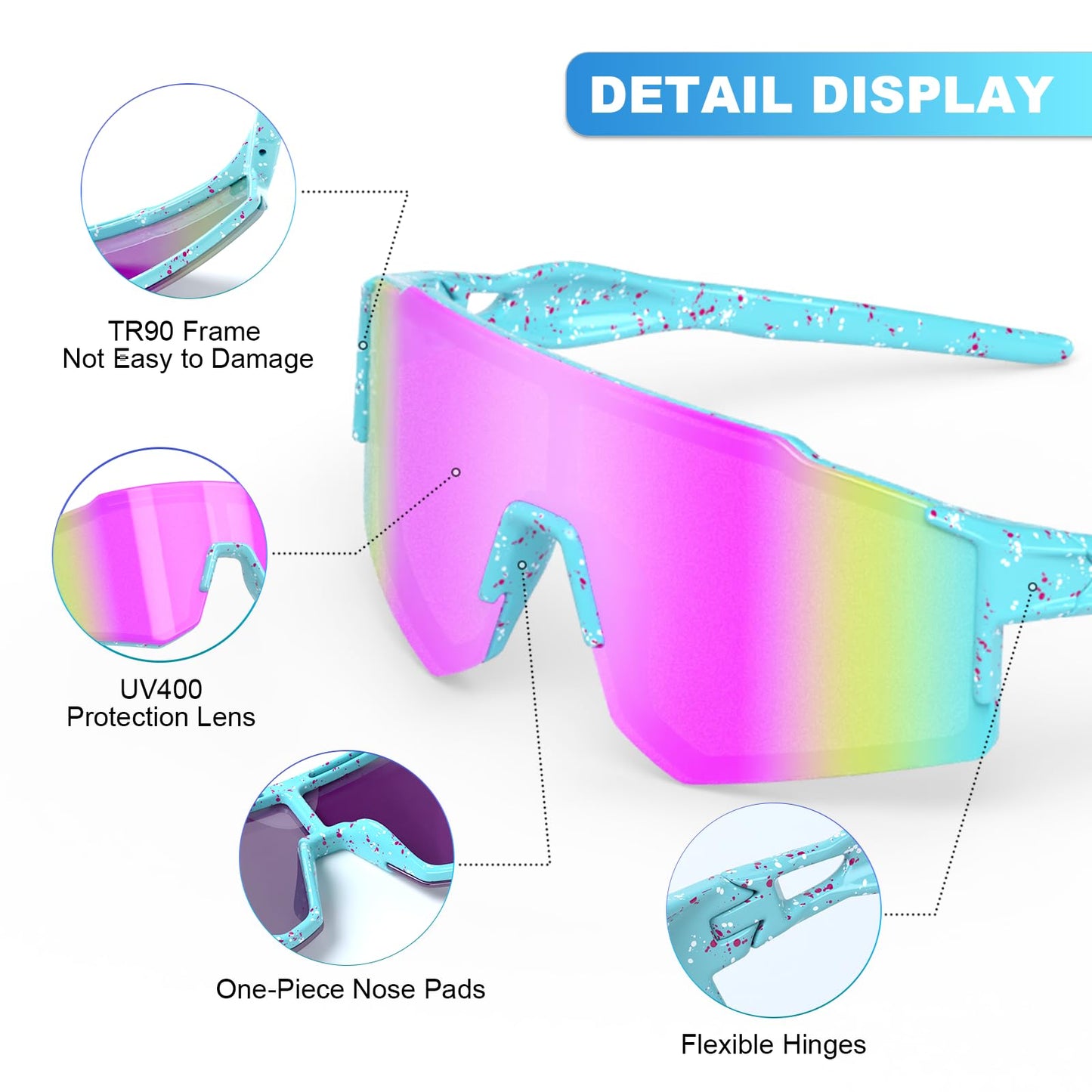 CMBJJU Kids Sunglasses,Youth Baseball Glasses for Boys Girls Age 6-14,Sports UV Protection Goggles (Red)