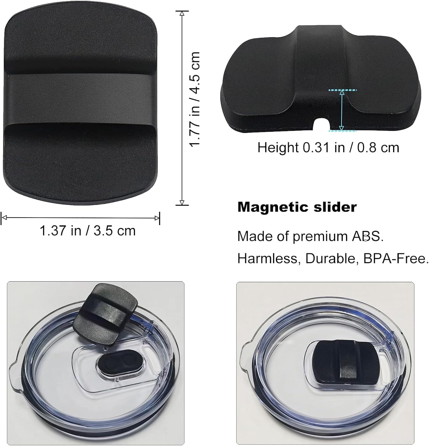 Magnetic Slider Replacement for Yeti, 2 Pcs Lid Slider Push Block Parts for Yeti Rambler 10 oz, 14 oz, 16 oz, 20 oz, 26 oz, 30 oz Magnetic Lids, Black