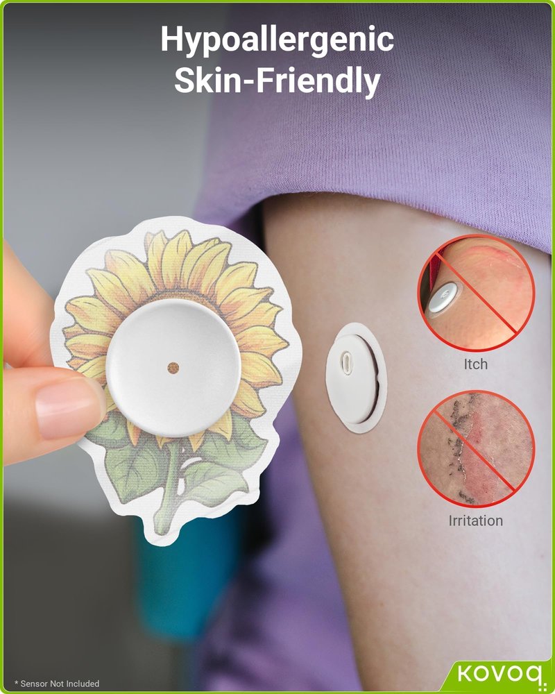 Floral Shaped Libre 3 & Plus Sensor Protective Covers, 16 Pack Kovoq FiguraGuard Freestyle Libre 3 Adhesive Patches with Hardshell, Reduce Compression Lows Shockproof Sweatproof Up to 14 Days(Floral)