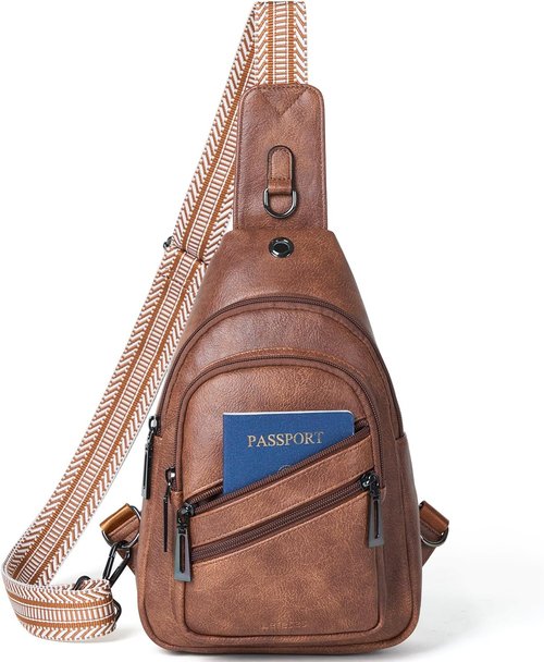 Crossbody Sling Bag by 7L - Vegan Leather Travel Purse | Stylish Brown Fanny Pack for Women