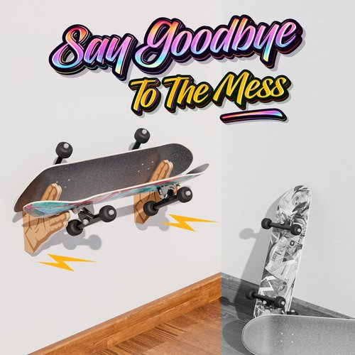Yes4All Unique Wooden Skateboard Rack, Wall Mounted Longboard Storage for Home Decor and Garage Organizer